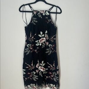 Lucy‎ Paris Black Lace Pink Embroidered Floral Mini Dress Whimsigoth Grunge Sm